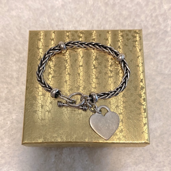 Sterling Silver Toggle Bracelet with heart charm - Picture 8 of 8